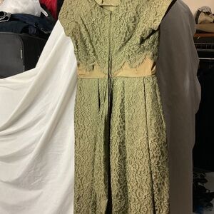 Olive Green Lace Fit-and-Flare Dress